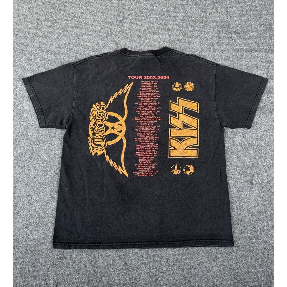 Kiss Aerosmith 2003-2004 Vintage Concert Tour Shirt Mens Small USA Faded‎ Wash - Picture 14 of 16